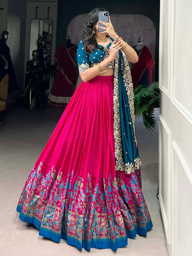 Precious Pink Tussar Silk Foil Work Traditional Lehenga Choli - Ethnic Plus In